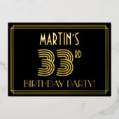 33e verjaardag — Art Deco Style "33" + Naam Folie Uitnodiging (Voorkant)