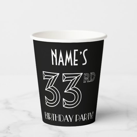 33e verjaardag: Art Deco Style + aangepaste naam Papieren Bekers (Achterkant)