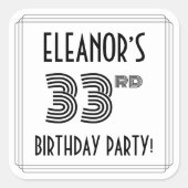33e verjaardag: Art Deco Style + aangepaste naam Vierkante Sticker (Voorkant)