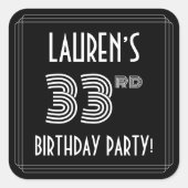 33e verjaardag: Art Deco Style en aangepaste naam Vierkante Sticker (Voorkant)