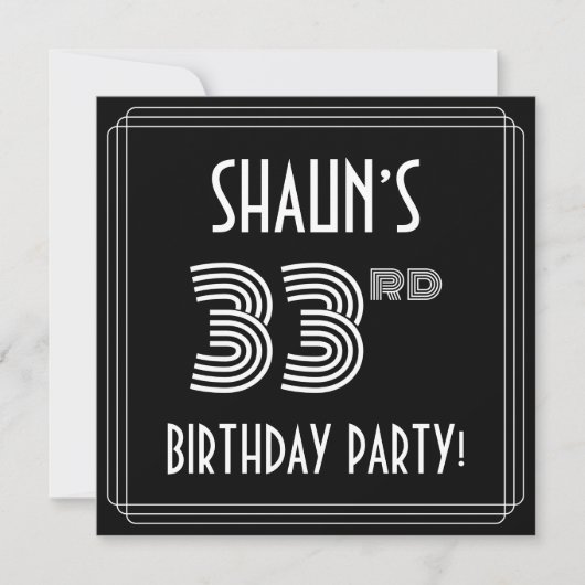 33e verjaardag: Art Deco Style met aangepaste naam Kaart (Voorkant)