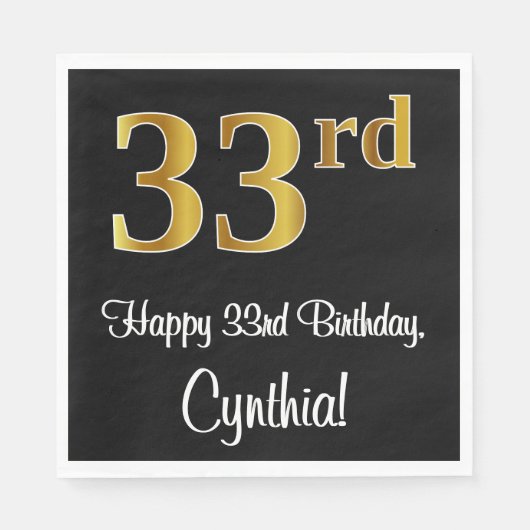 33e verjaardag ~ Elegant Luxe Faux Gold Look # Servet (Voorkant)