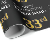 33e verjaardag: Elegant, zwart, Faux Gold look Cadeaupapier (Rol Hoek)