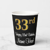 33e verjaardag - Elegante luxe Faux Gold look # Papieren Bekers (Achterkant)