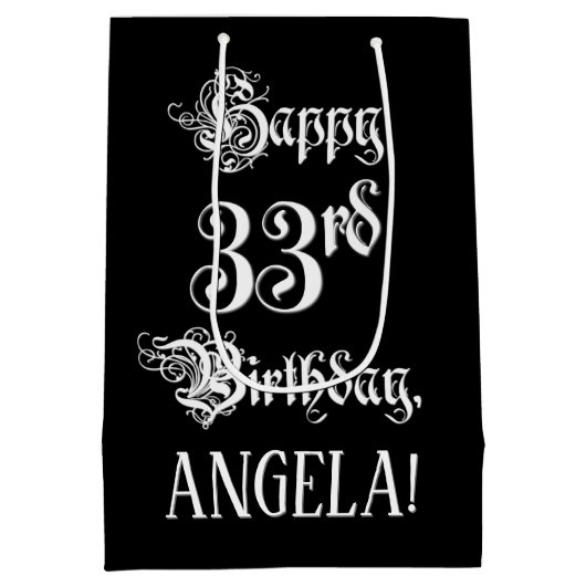 33e verjaardag: Fancy, elegant script + aangepaste Medium Cadeauzakje (Achterkant)
