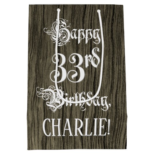 33e verjaardag: Fancy, Faux Wood Kijk + Aangepaste Medium Cadeauzakje (Achterkant)