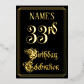 33e verjaardag — Fancy script en aangepaste naam Folie Uitnodiging (Voorkant)