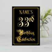 33e verjaardag — Fancy script en aangepaste naam Folie Uitnodiging (Staand Voorkant)