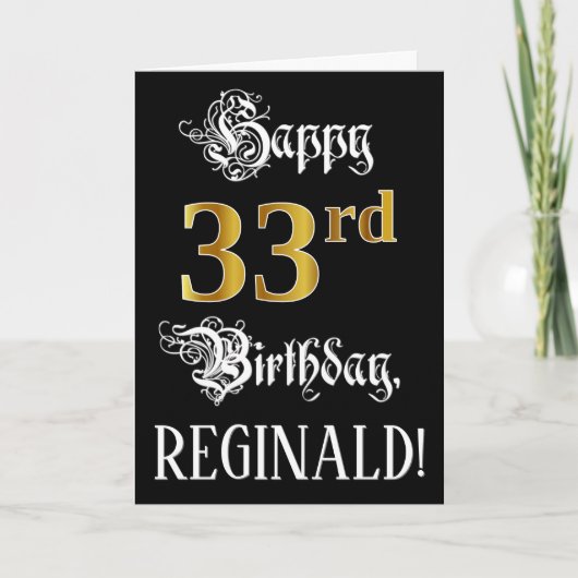 33e verjaardag — Fancy script; Faux Gold Kijk; naa Kaart (Voorkant)