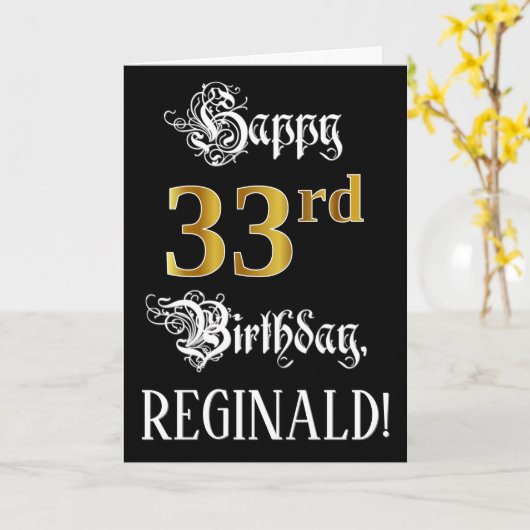 33e verjaardag — Fancy script; Faux Gold Kijk; naa Kaart (Gele Bloem)