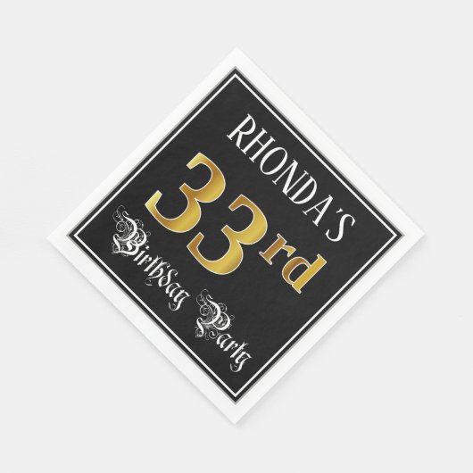 33e verjaardag — Fancy script, Faux Gold look Servet (Hoek)