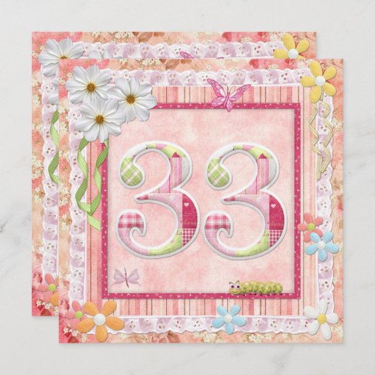 33e verjaardag feest scrapbooking stijl kaart (Voorkant / Achterkant)