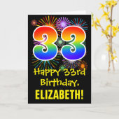 33e verjaardag: Fireworks Pattern + Rainbow 33 Kaart (Gele Bloem)
