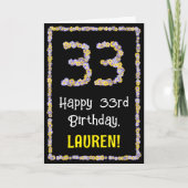 33e verjaardag: Floral Flowers Number, Custom Name Kaart (Voorkant)
