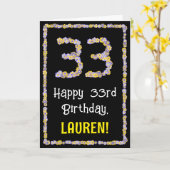 33e verjaardag: Floral Flowers Number, Custom Name Kaart (Gele Bloem)