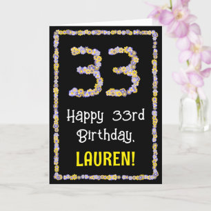 33e verjaardag: Floral Flowers Number, Custom Name Kaart