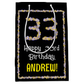 33e verjaardag: Floral Flowers Number, Custom Name Medium Cadeauzakje (Voorkant)