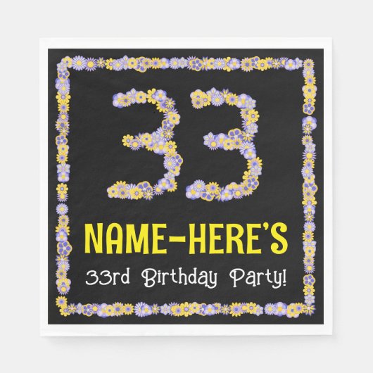 33e verjaardag: Floral Flowers Number, Custom Name Servet (Voorkant)