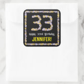 33e verjaardag: Floral Flowers Number, Custom Name Vierkante Sticker (Tas)