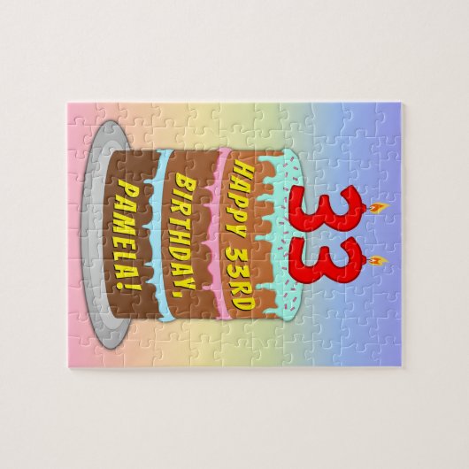 33e verjaardag: Fun Cake and Candles + Custom Name Legpuzzel (Horizontaal)