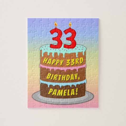 33e verjaardag: Fun Cake and Candles + Custom Name Legpuzzel (Verticaal)