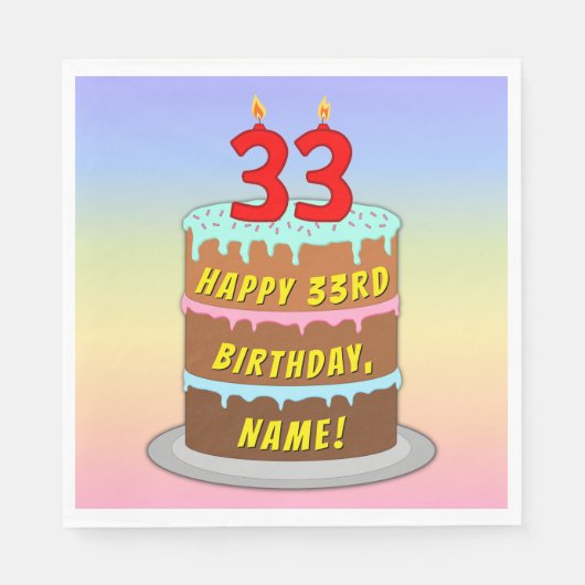 33e verjaardag: Fun Cake and Candles + Custom Name Servet (Voorkant)