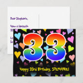 33e verjaardag: Fun Hearts-patroon, Regenboog 33 Briefkaart (Voorkant / Achterkant)