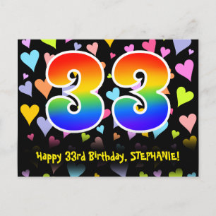 33e verjaardag: Fun Hearts Pattern, Rainbow 33 Briefkaart