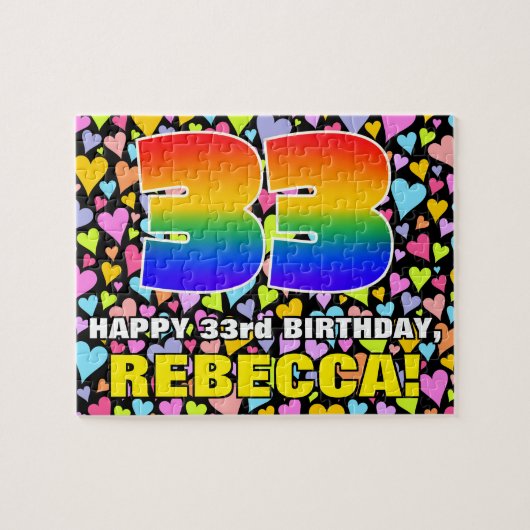 33e verjaardag — Fun, liefhebbende hartvormen + "3 Legpuzzel (Horizontaal)
