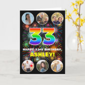 33e verjaardag: Fun Rainbow #, aangepaste naam & f Kaart (Gele Bloem)