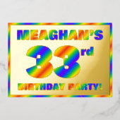 33e verjaardag - Fun, regenboogspectrum "33" Folie Uitnodiging (Voorkant)