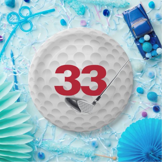 33e verjaardag golfbal ontwerp papieren bordje (Feest)