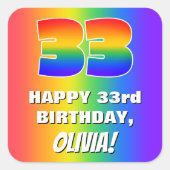 33e verjaardag: kleurrijk, vun regenboogpatroon # vierkante sticker (Voorkant)