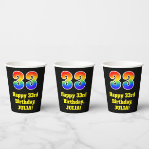 33e verjaardag: Kleurrijk, vuurtje, opwindend, reg Papieren Bekers