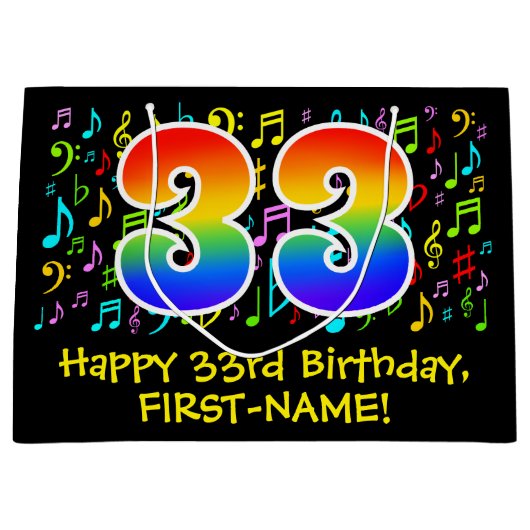 33e verjaardag - Kleurrijke muzieksymbolen, Rainbo Groot Cadeauzakje (Voorkant)