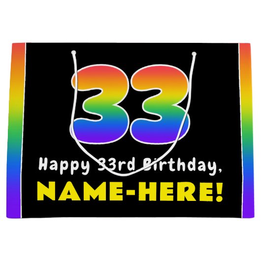 33e verjaardag: kleurrijke regenboog # 33, Naam va Groot Cadeauzakje (Voorkant)