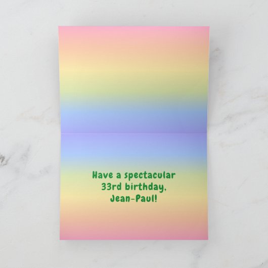 33e verjaardag: kleurrijke regenboog # 33, Naam va Kaart (Binnen)