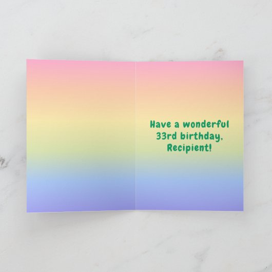 33e verjaardag: kleurrijke regenboog # 33, Naam va Kaart (Binnen)