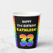 33e verjaardag: kleurrijke regenboog # 33, Naam va Papieren Bekers (Achterkant)