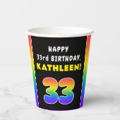 33e verjaardag: kleurrijke regenboog # 33, Naam va Papieren Bekers (Voorkant)