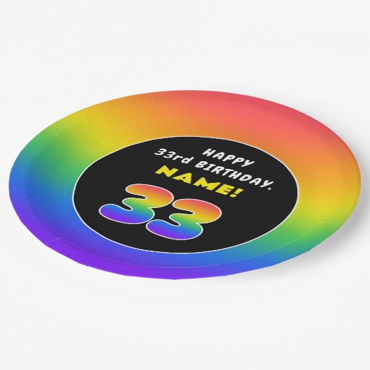 33e verjaardag: kleurrijke regenboog # 33, Naam va Papieren Bordje (Gekanteld)