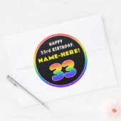 33e verjaardag: kleurrijke regenboog # 33, Naam va Ronde Sticker (Envelop)