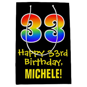 33e verjaardag: Leuk, Vet, Kleurrijk, Regenboog "3 Medium Cadeauzakje