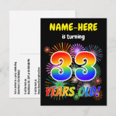 33e verjaardag - Leuk vuurwerk, Rainbow Look "33" Briefkaart (Voorkant / Achterkant)