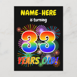 33e verjaardag - Leuk vuurwerk, Rainbow Look "33" Briefkaart