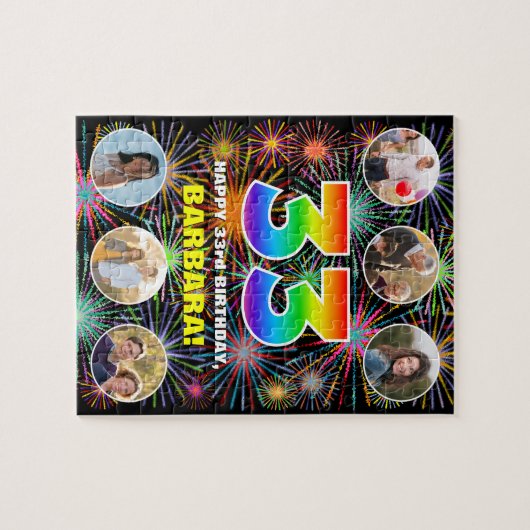 33e verjaardag: Leuke regenboog #, aangepaste naam Legpuzzel (Horizontaal)