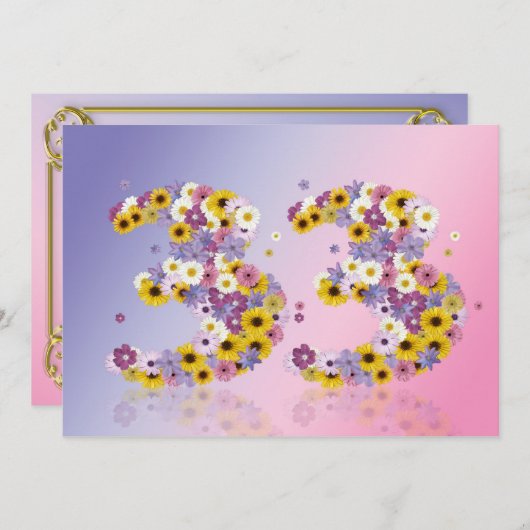 33e verjaardag, met bloembranen kaart (Voorkant / Achterkant)