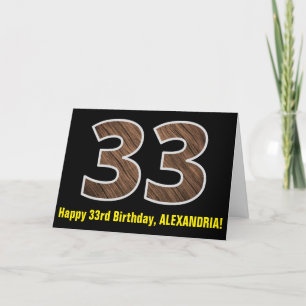 33e verjaardag: Naam + Faux Hood Grain Pattern "33 Kaart
