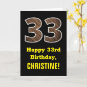 33e verjaardag: Naam, Faux Wood Grain Patroon "33" Kaart (Gele Bloem)