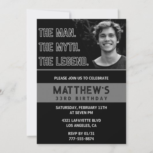 33e verjaardag nodigt het man The Legend uit Kaart (Voorkant)